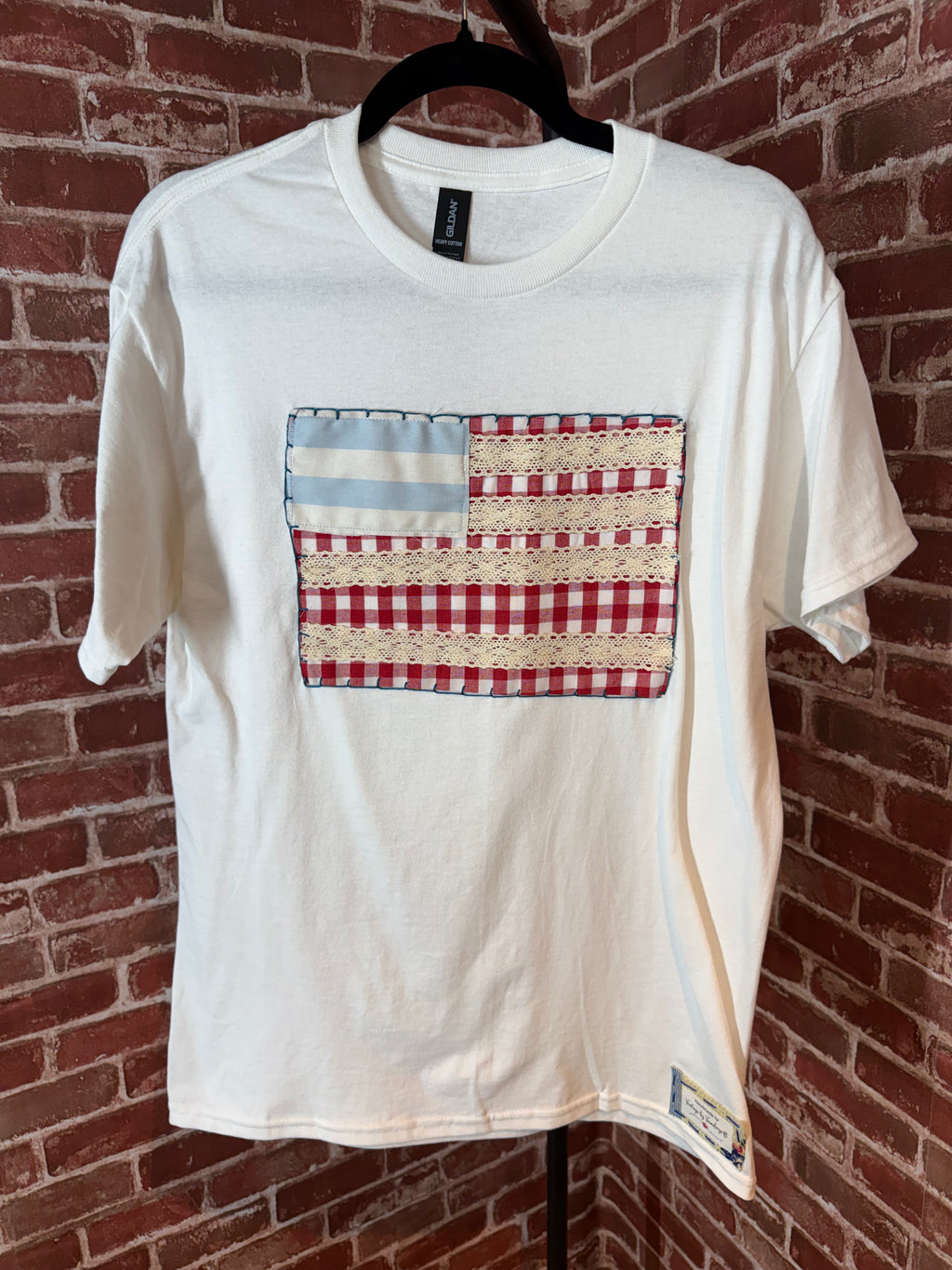 Americana Quilted Shirt with Flag, White -Medium