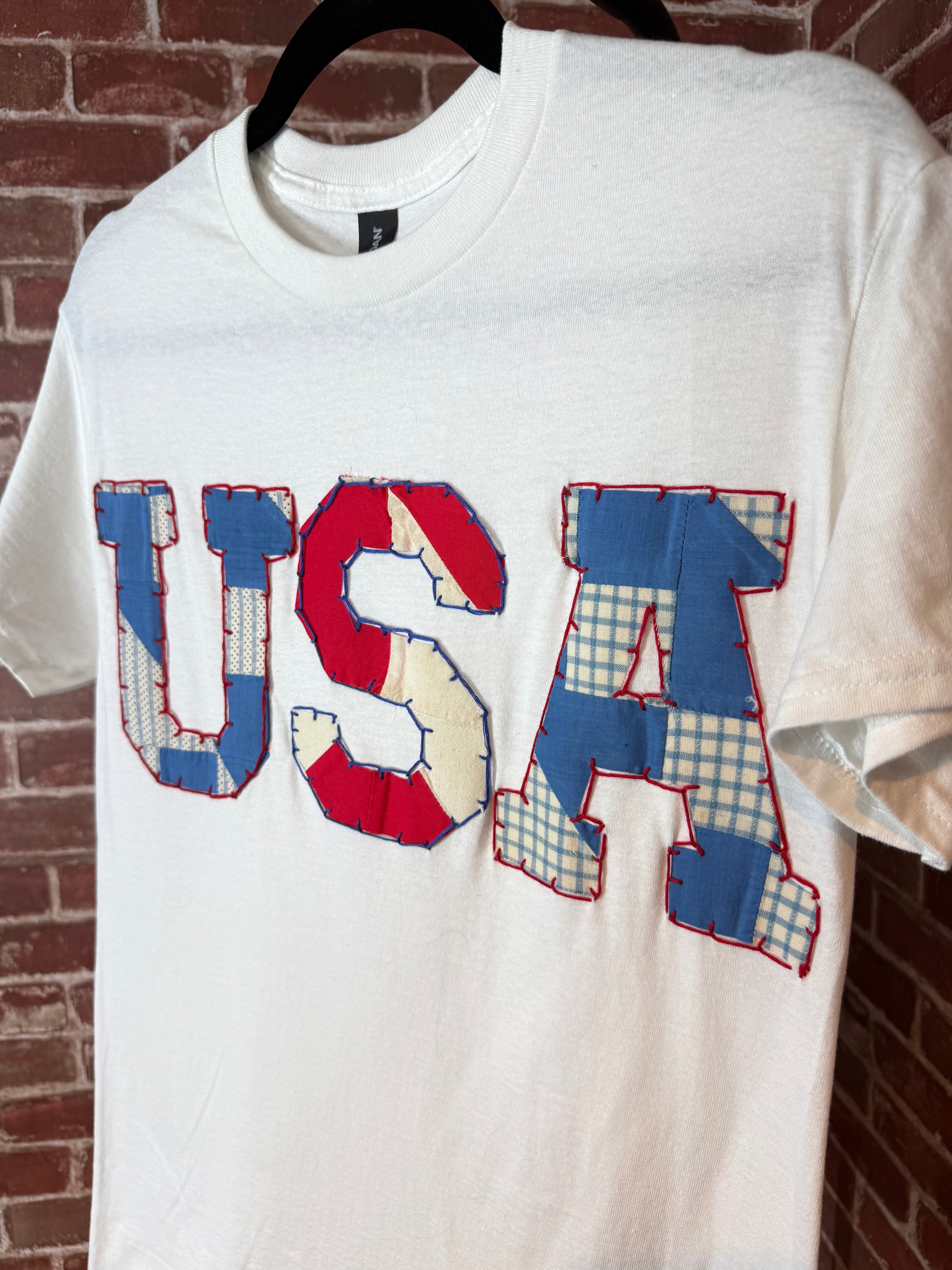 Americana Quilted Shirt with USA, White -Small