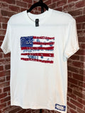 Americana Quilted Shirt with Flag, White -Small