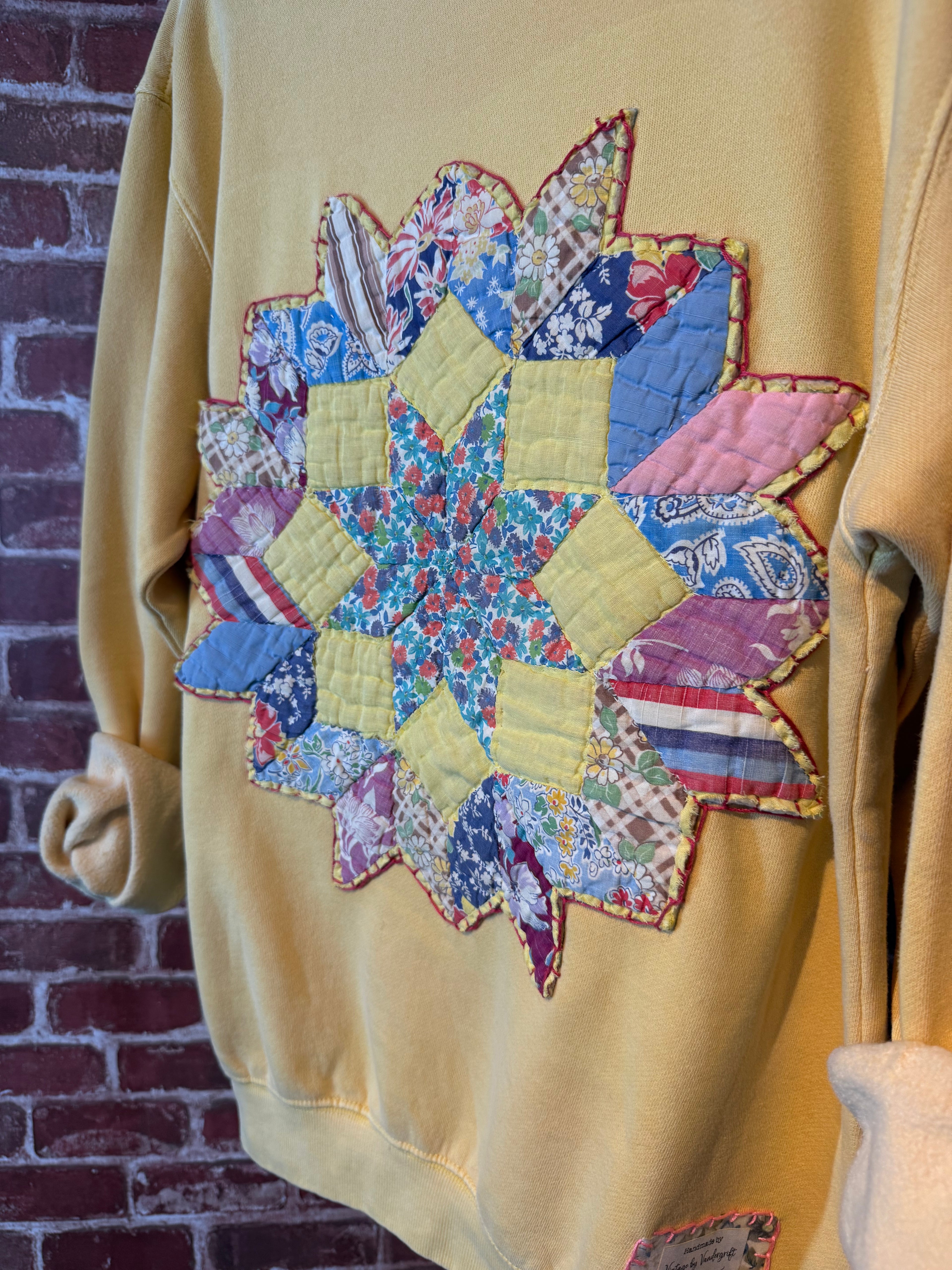 Yellow Quilted Sweatshirt -Medium