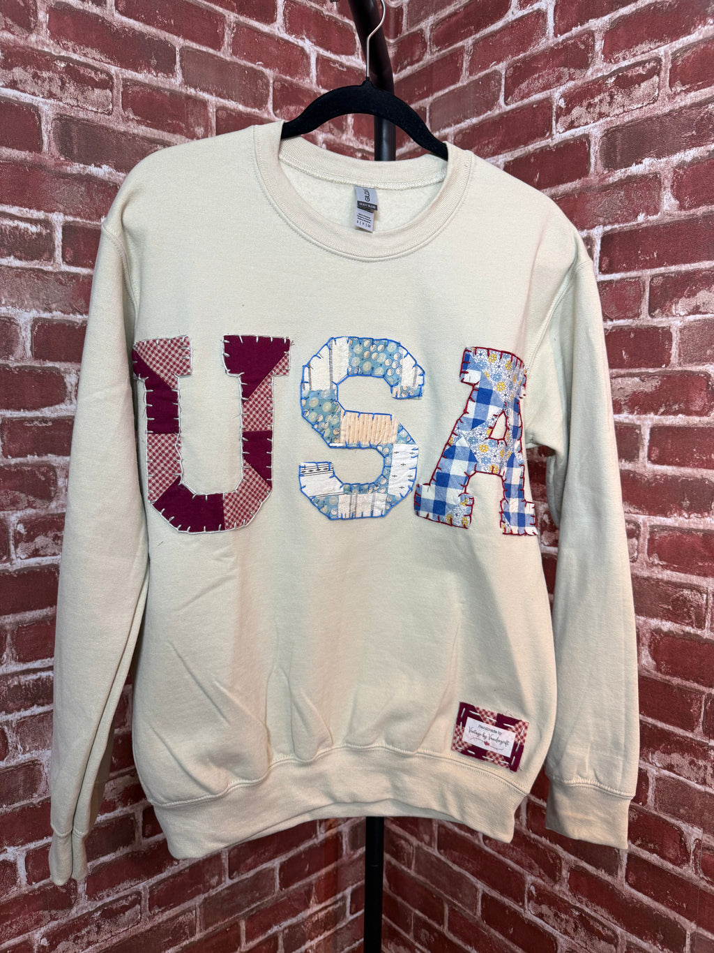 USA Quilted Sweatshirt, Tan -Small