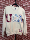 USA Quilted Sweatshirt, Tan -Small