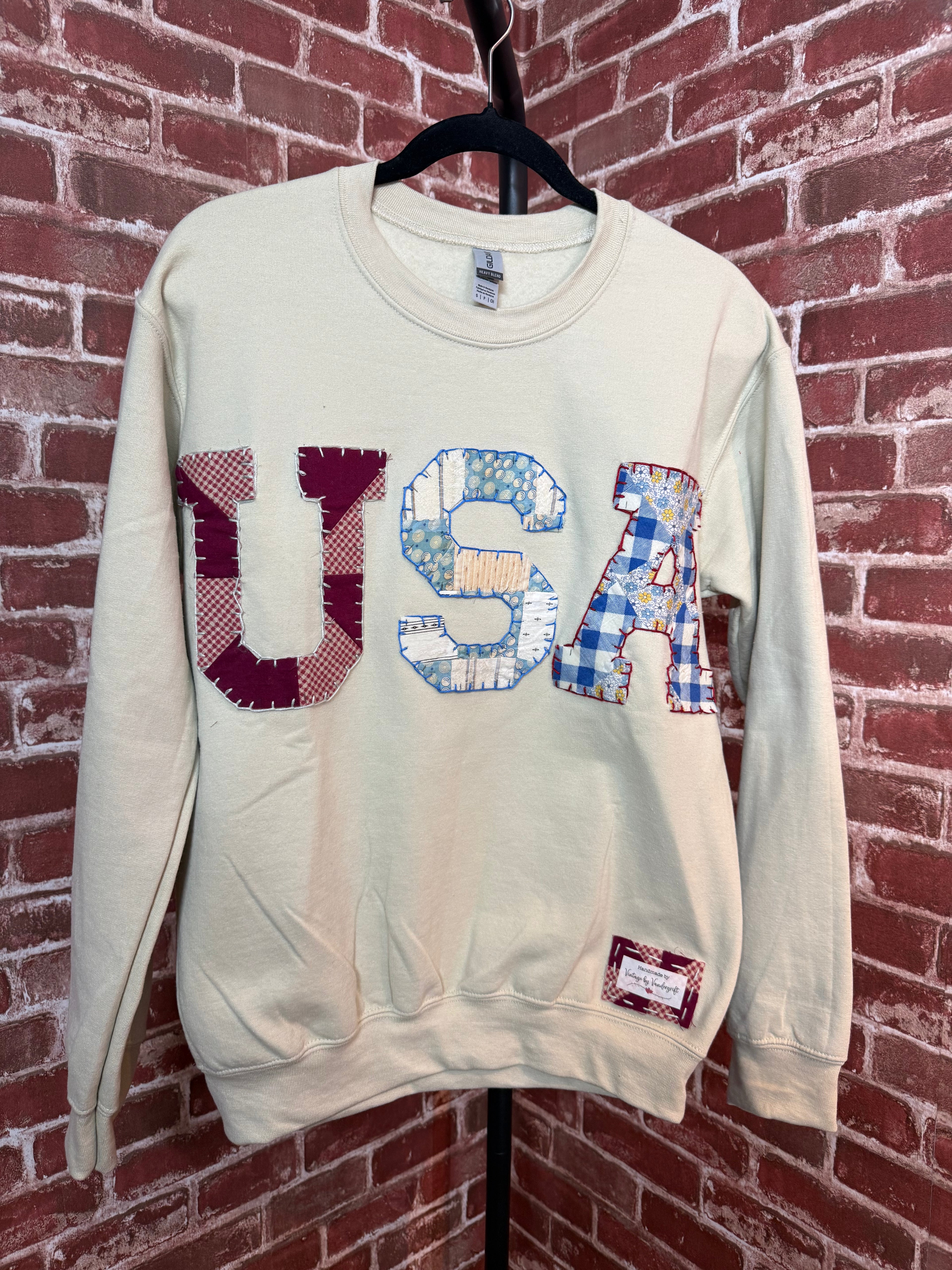 USA Quilted Sweatshirt, Tan -Small