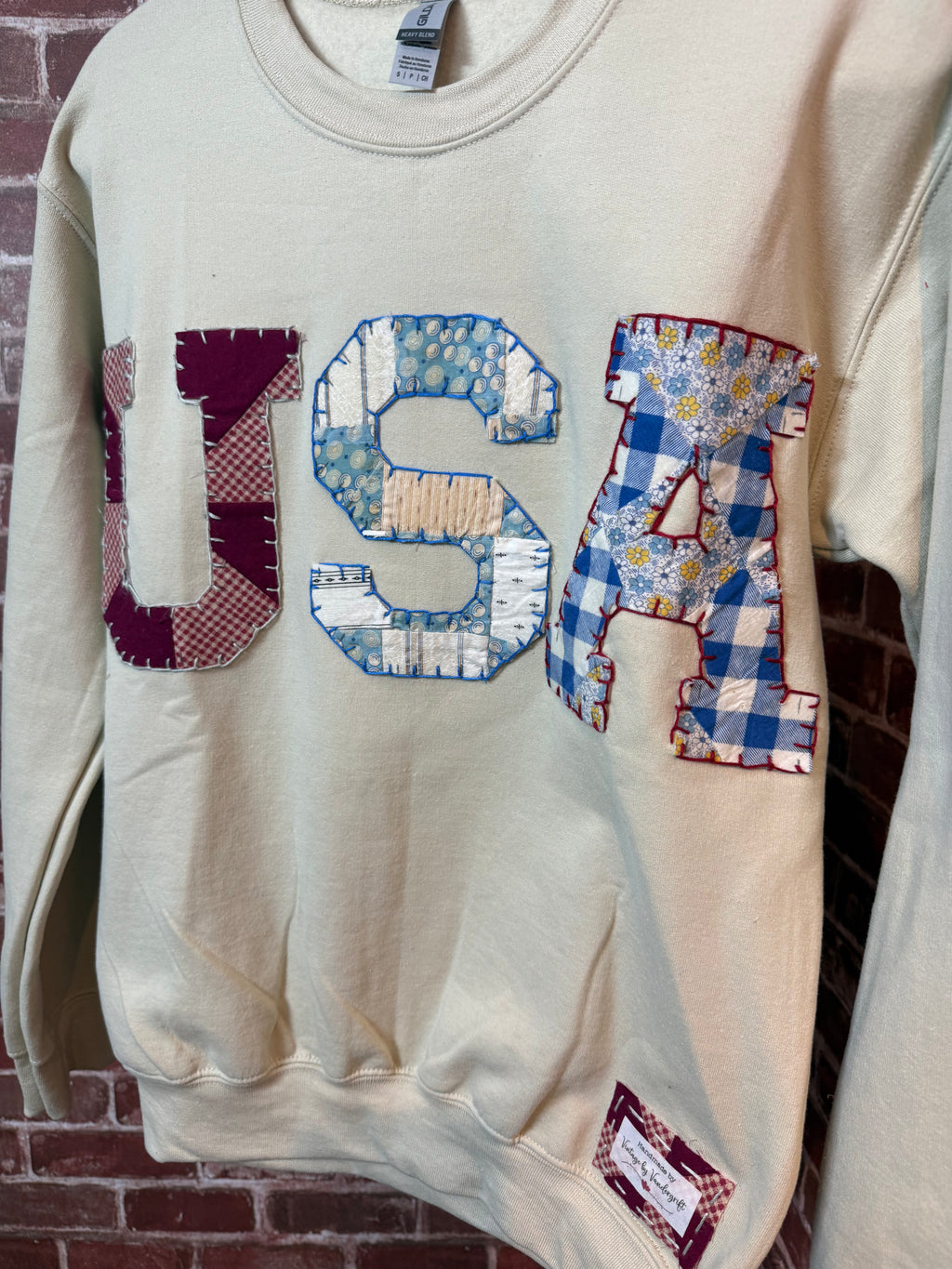 USA Quilted Sweatshirt, Tan -Small