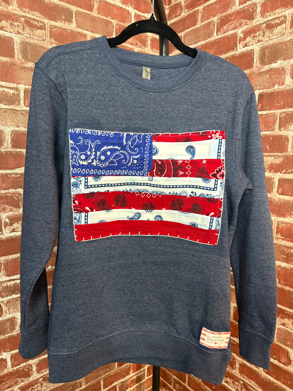Flag Quilted Sweatshirt, Vintage Blue - Small