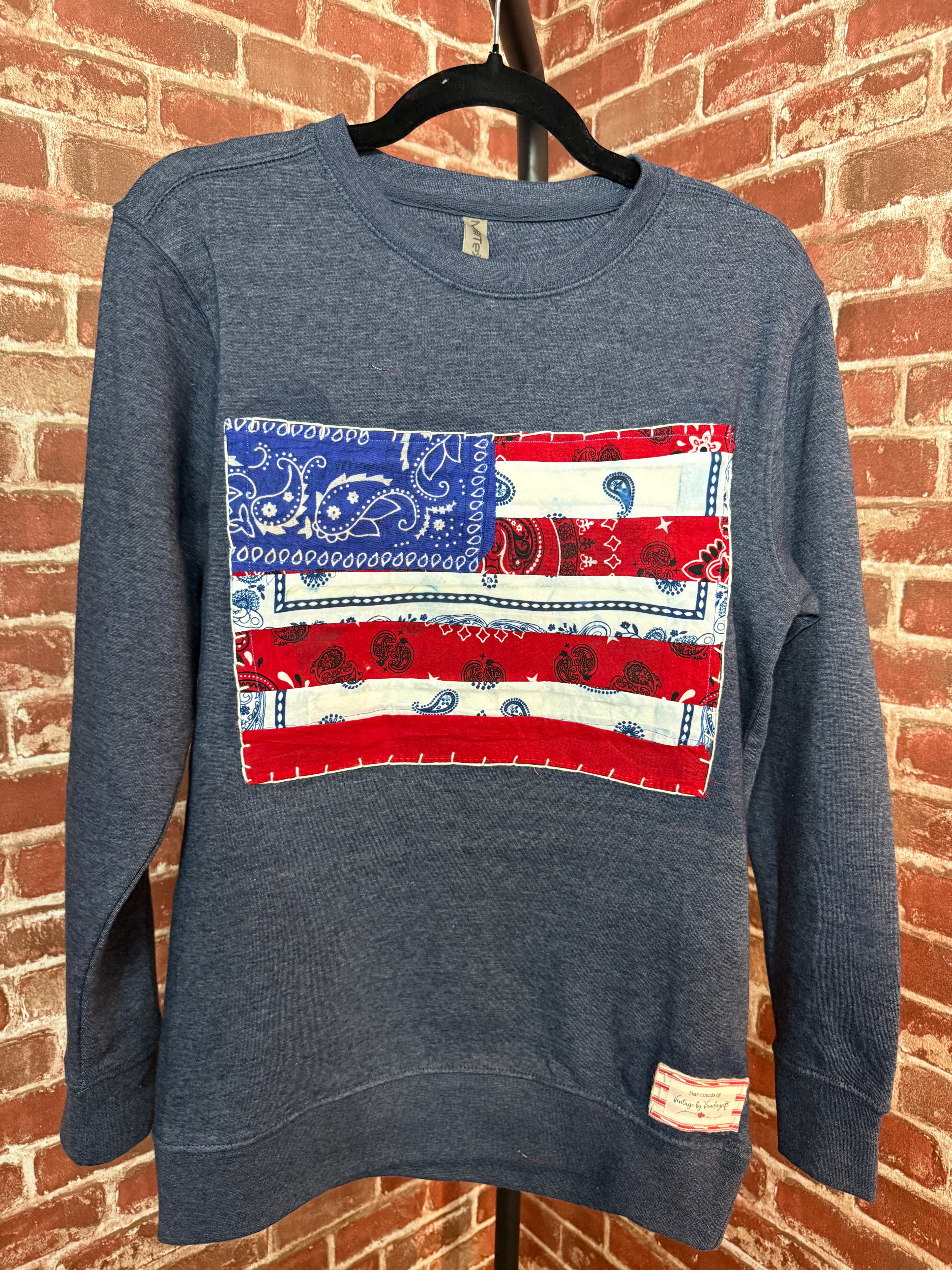 Flag Quilted Sweatshirt, Vintage Blue - Small