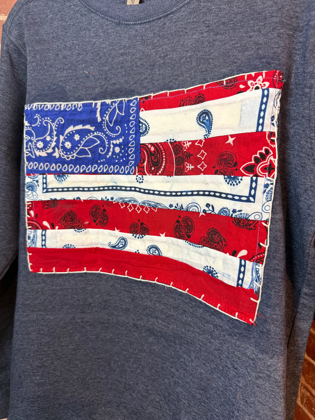 Flag Quilted Sweatshirt, Vintage Blue - Small