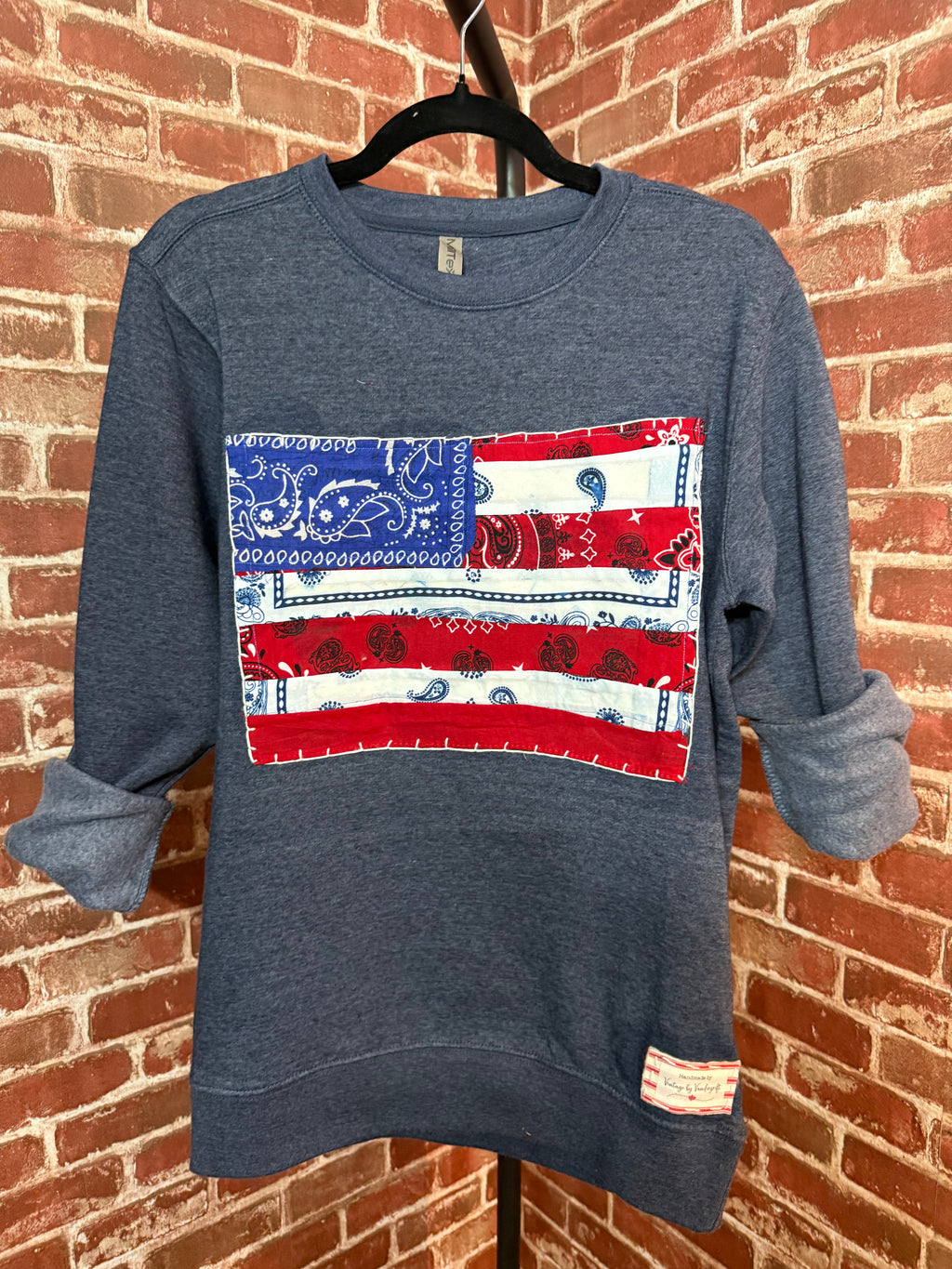 Flag Quilted Sweatshirt, Vintage Blue - Small