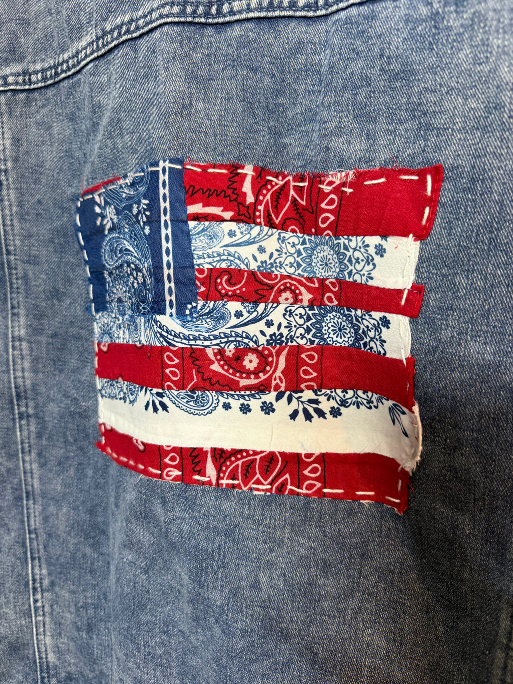 Flag Quilted, Jean Jacket - Large
