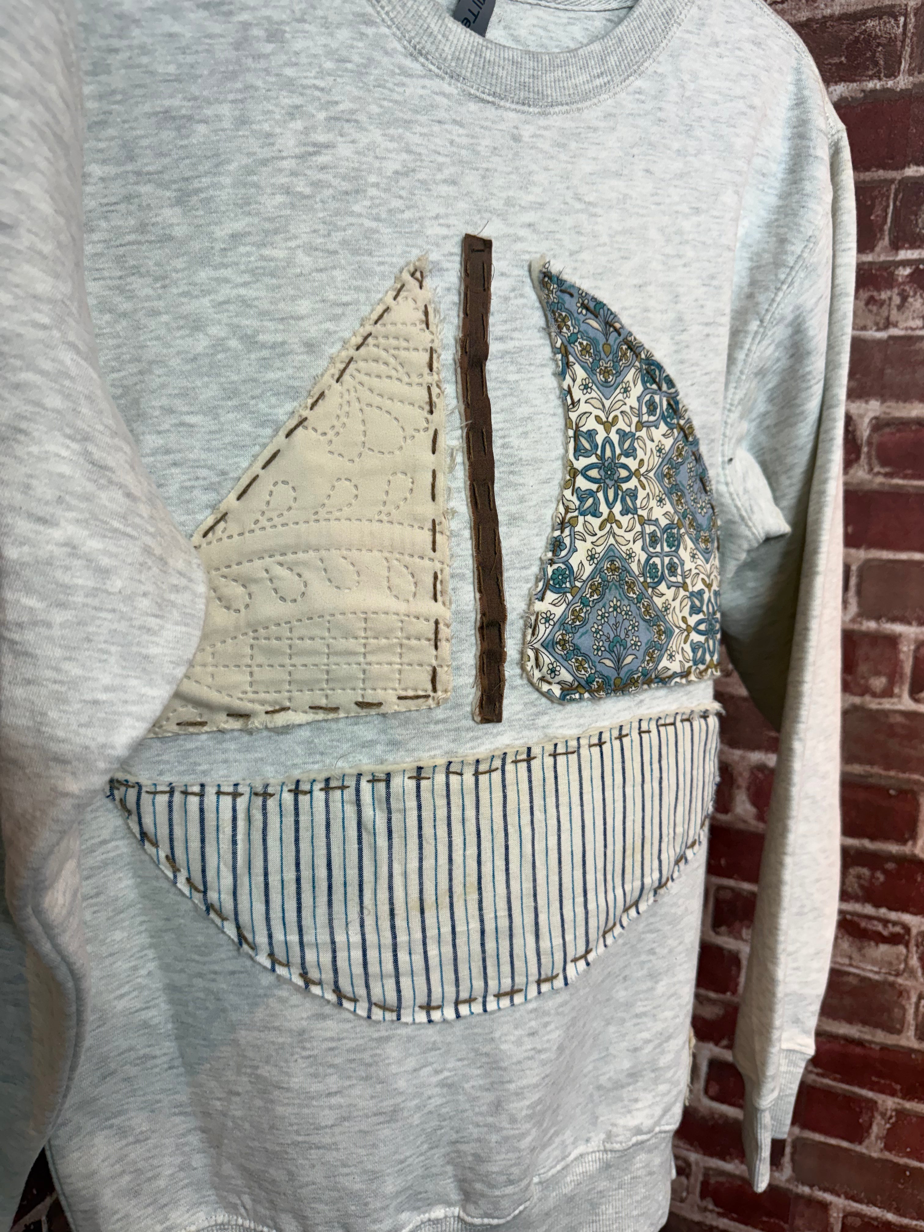 Sail Boat Quilted Sweatshirt - Small