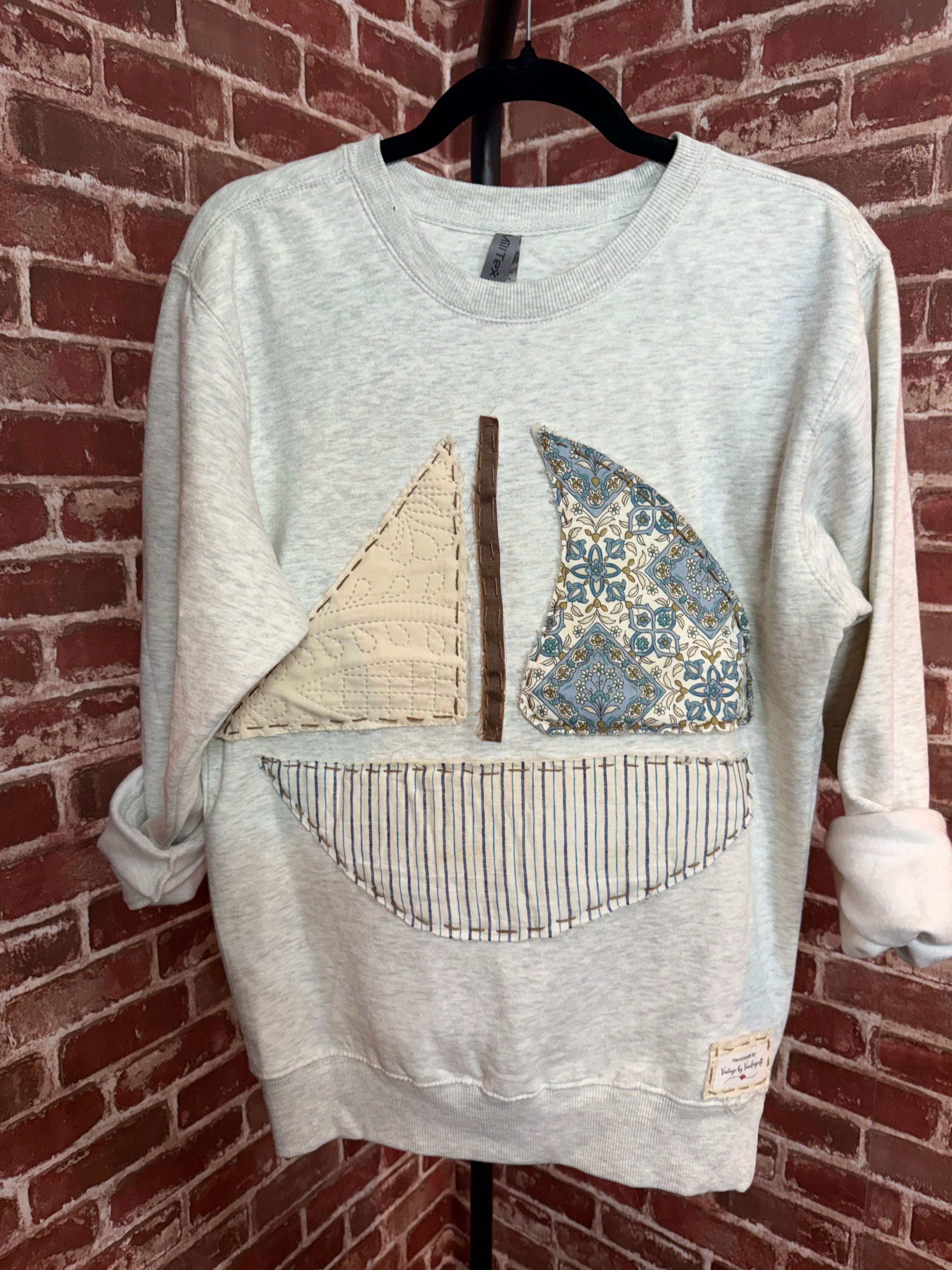 Sail Boat Quilted Sweatshirt - Small
