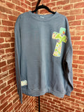 Vintage Blue Quilted Cross Sweatshirt - 2XLarge