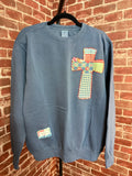 Vintage Blue Quilted Cross Sweatshirt - Medium