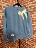 Vintage Blue Quilted Bow Sweatshirt -Small