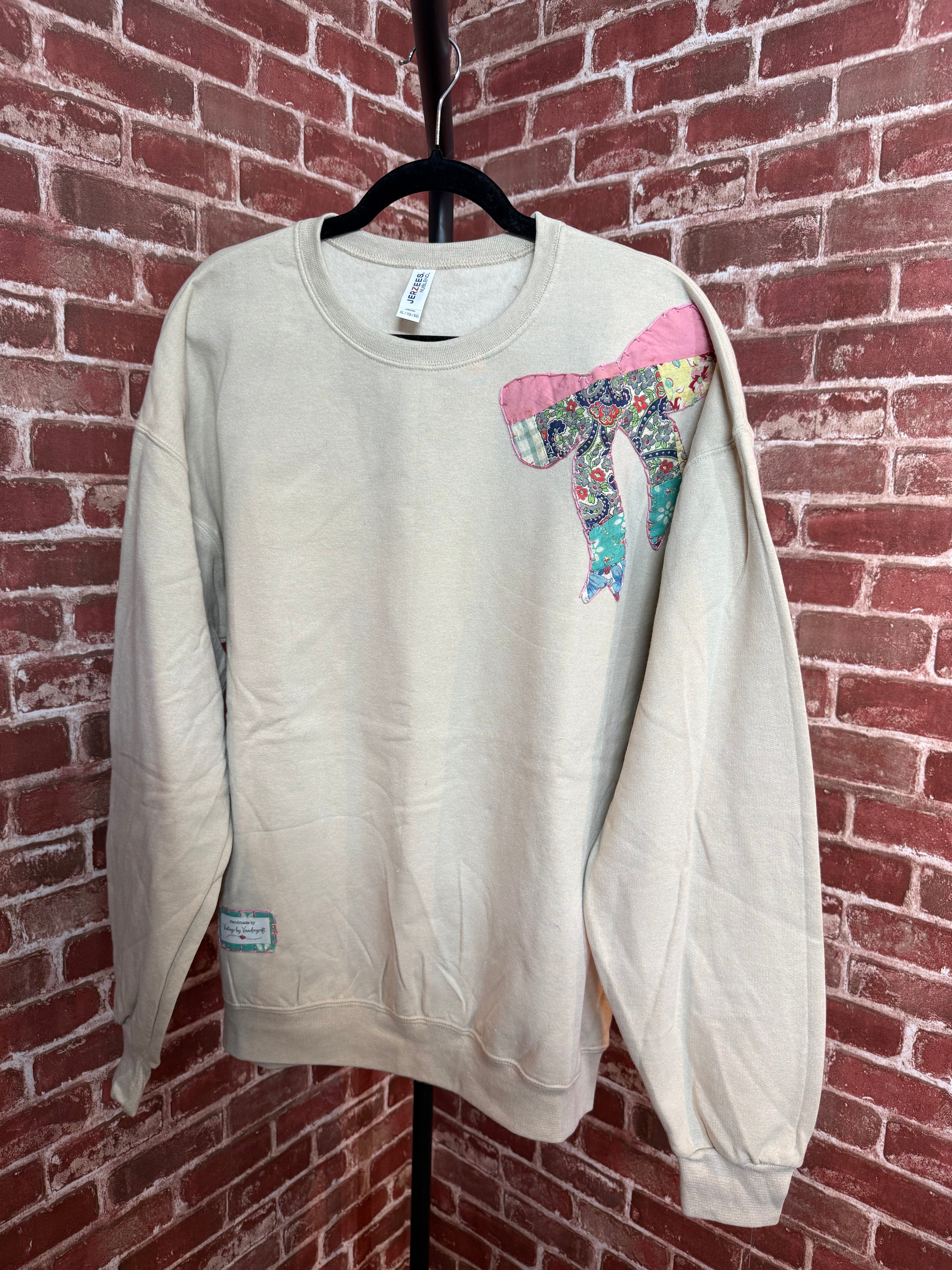 Tan Quilted Bow Sweatshirt -XLarge