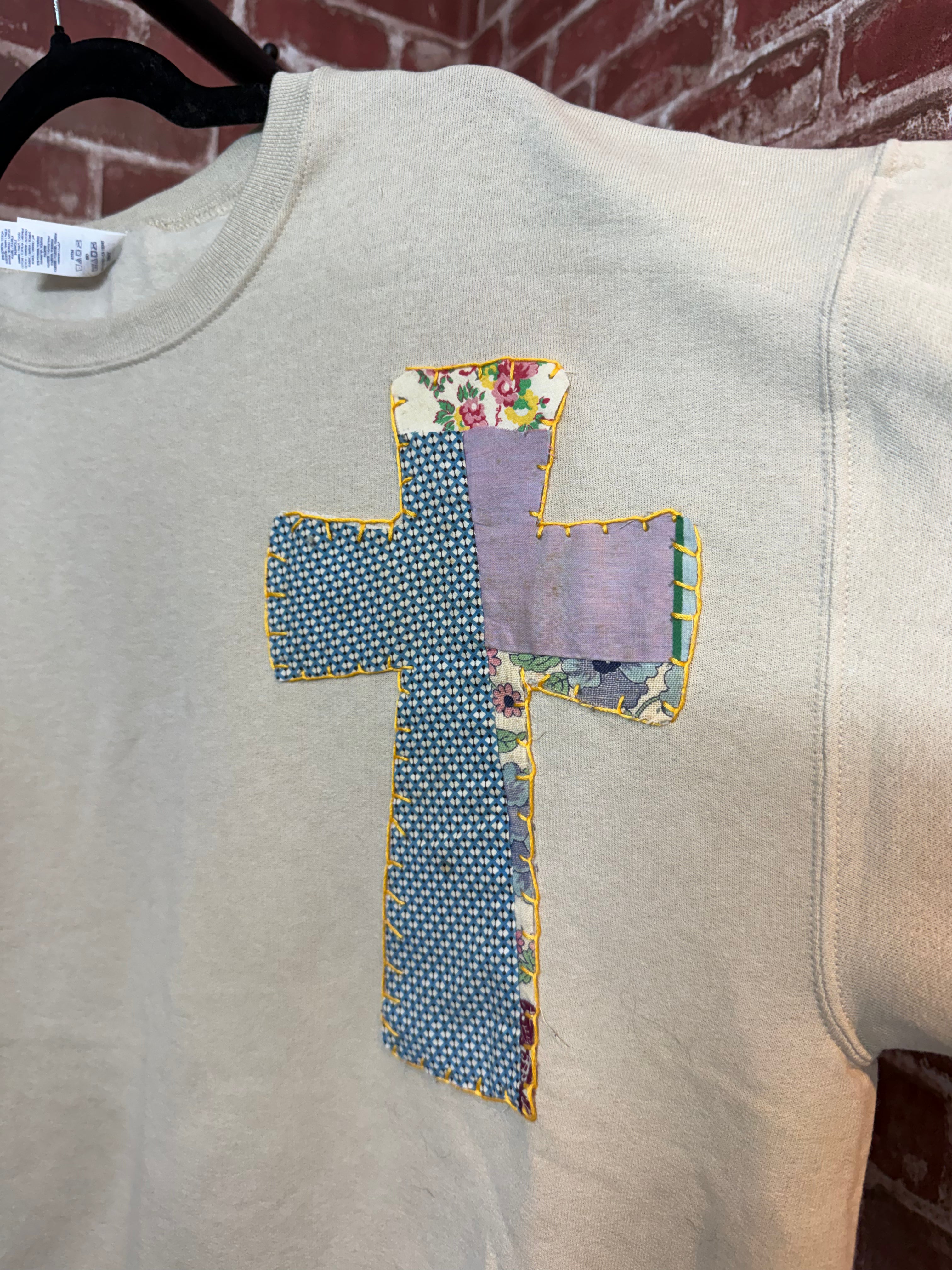 Tan Quilted Cross Sweatshirt -Large