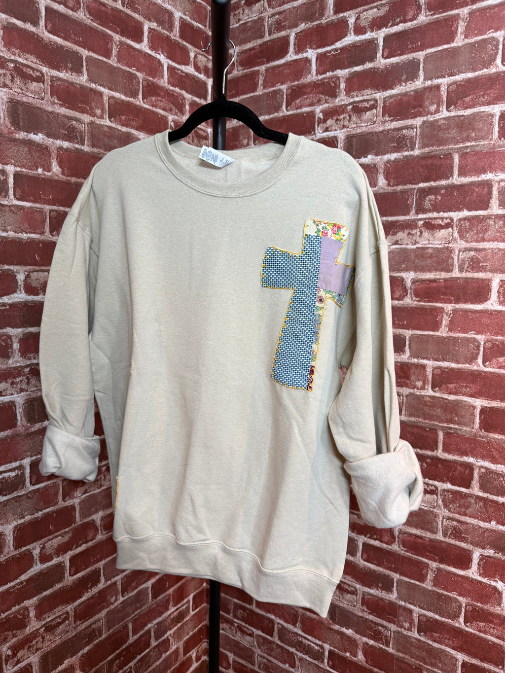Tan Quilted Cross Sweatshirt -Large