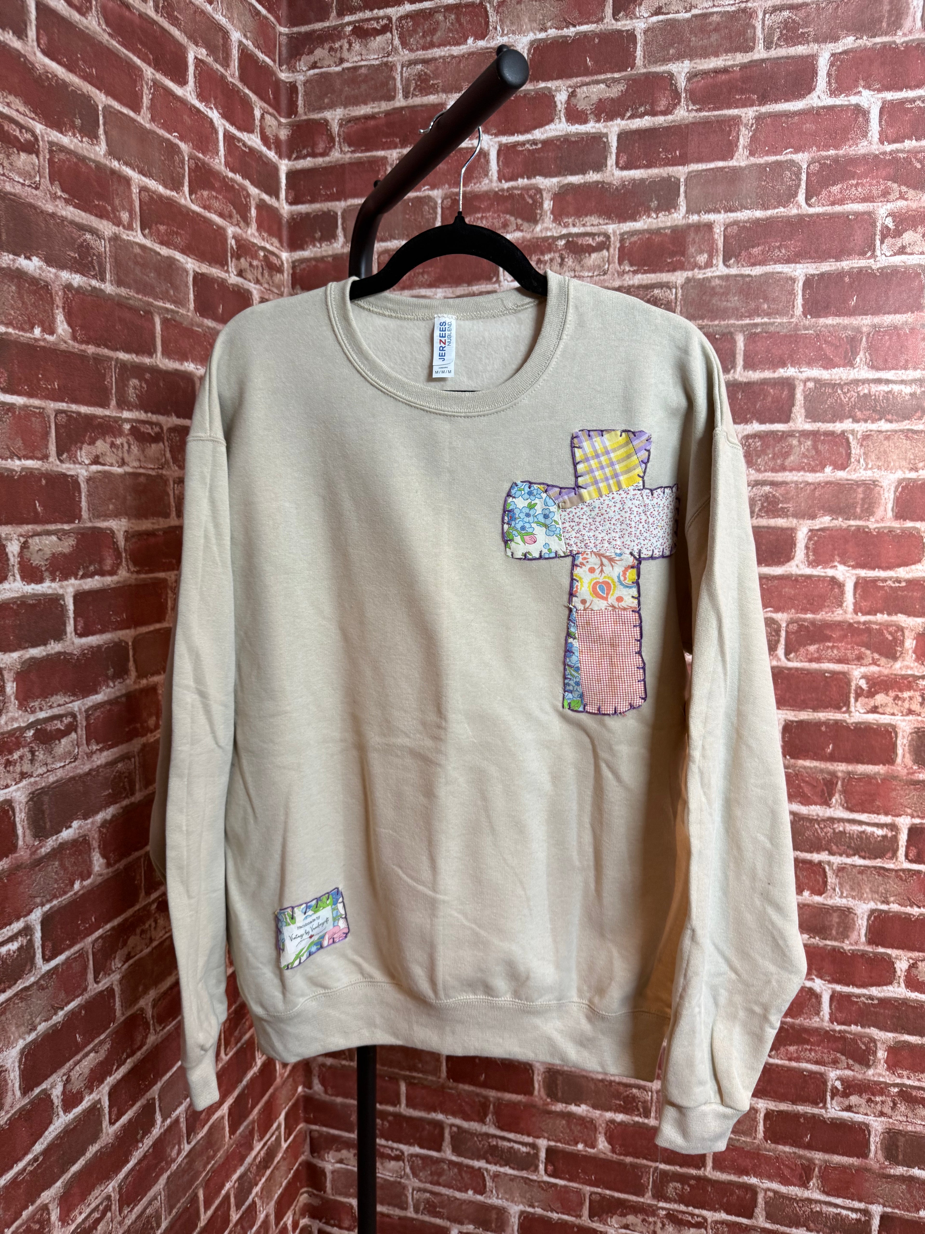 Tan Quilted Cross Sweatshirt -Medium