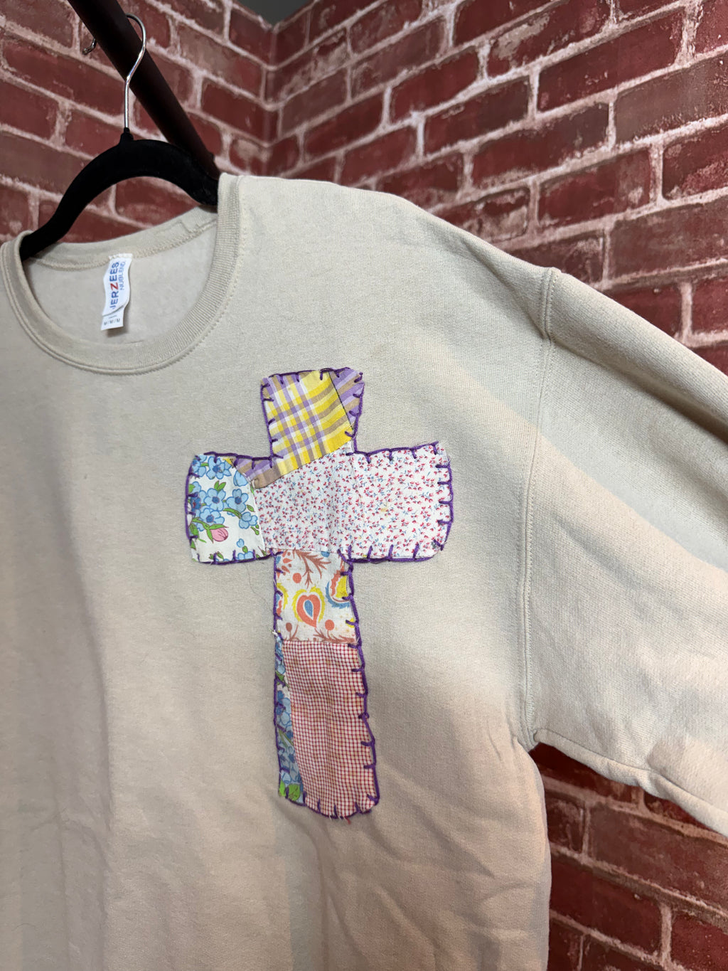 Tan Quilted Cross Sweatshirt -Medium