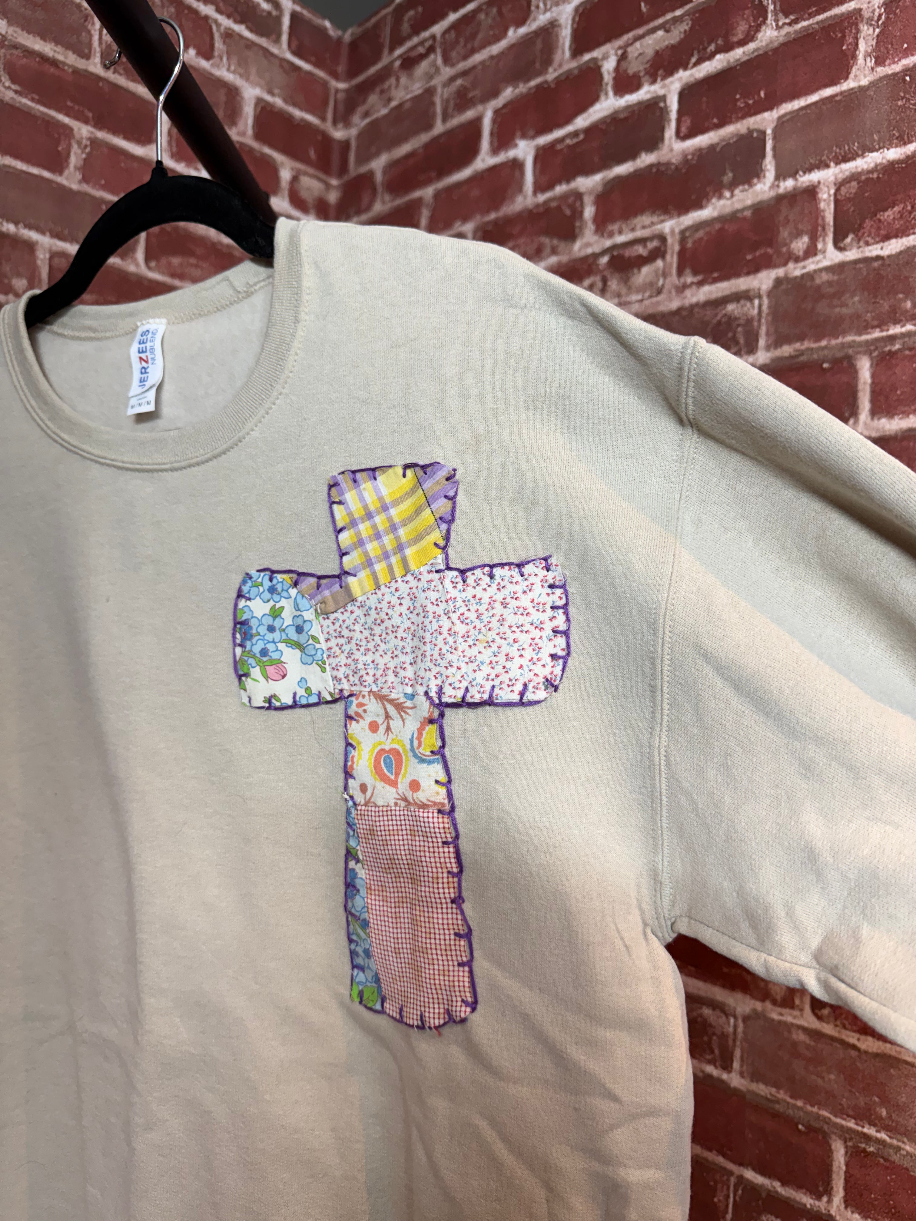 Tan Quilted Cross Sweatshirt -Medium