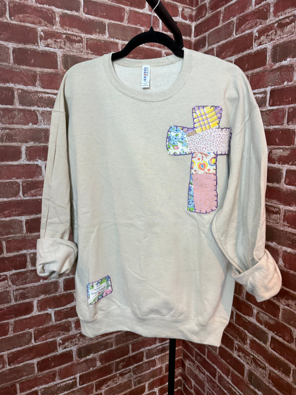 Tan Quilted Cross Sweatshirt -Medium