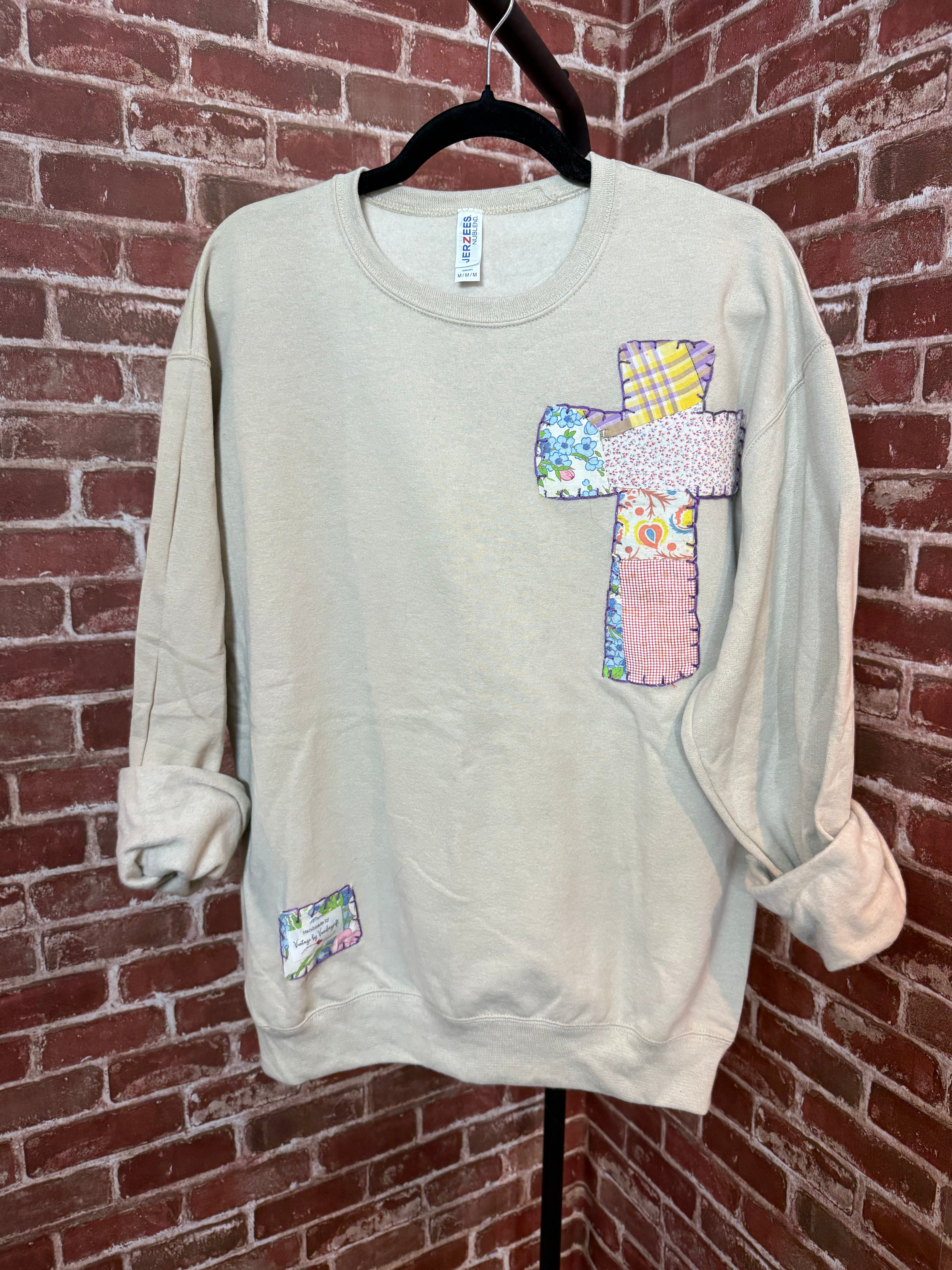Tan Quilted Cross Sweatshirt -Medium