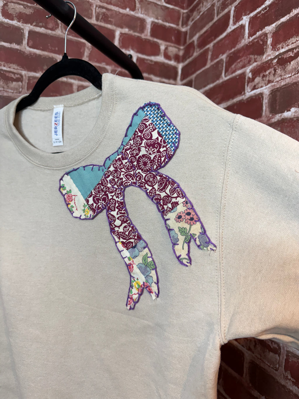Tan Quilted Bow Sweatshirt -Small