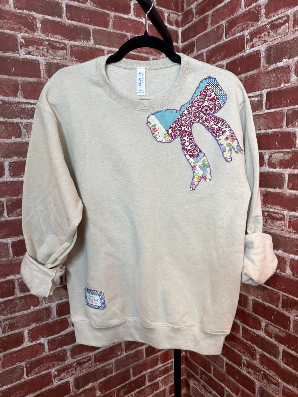 Tan Quilted Bow Sweatshirt -Small