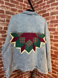 Maroon & Green Quilted Star, Jean Jacket - XXLarge