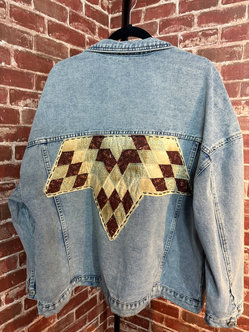 Brown & Cream Quilted Star, Jean Jacket - Large