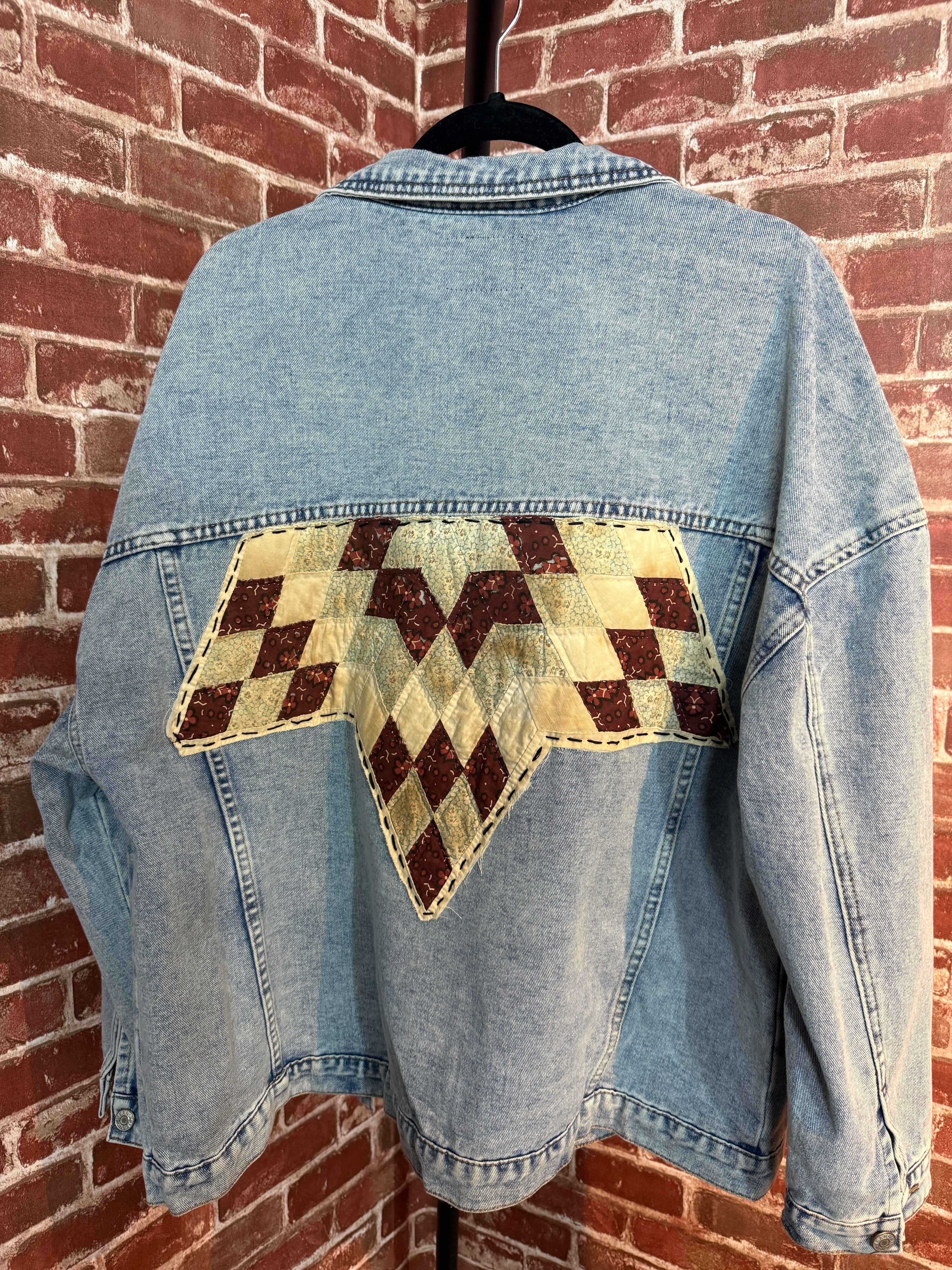 Brown & Cream Quilted Star, Jean Jacket - Large