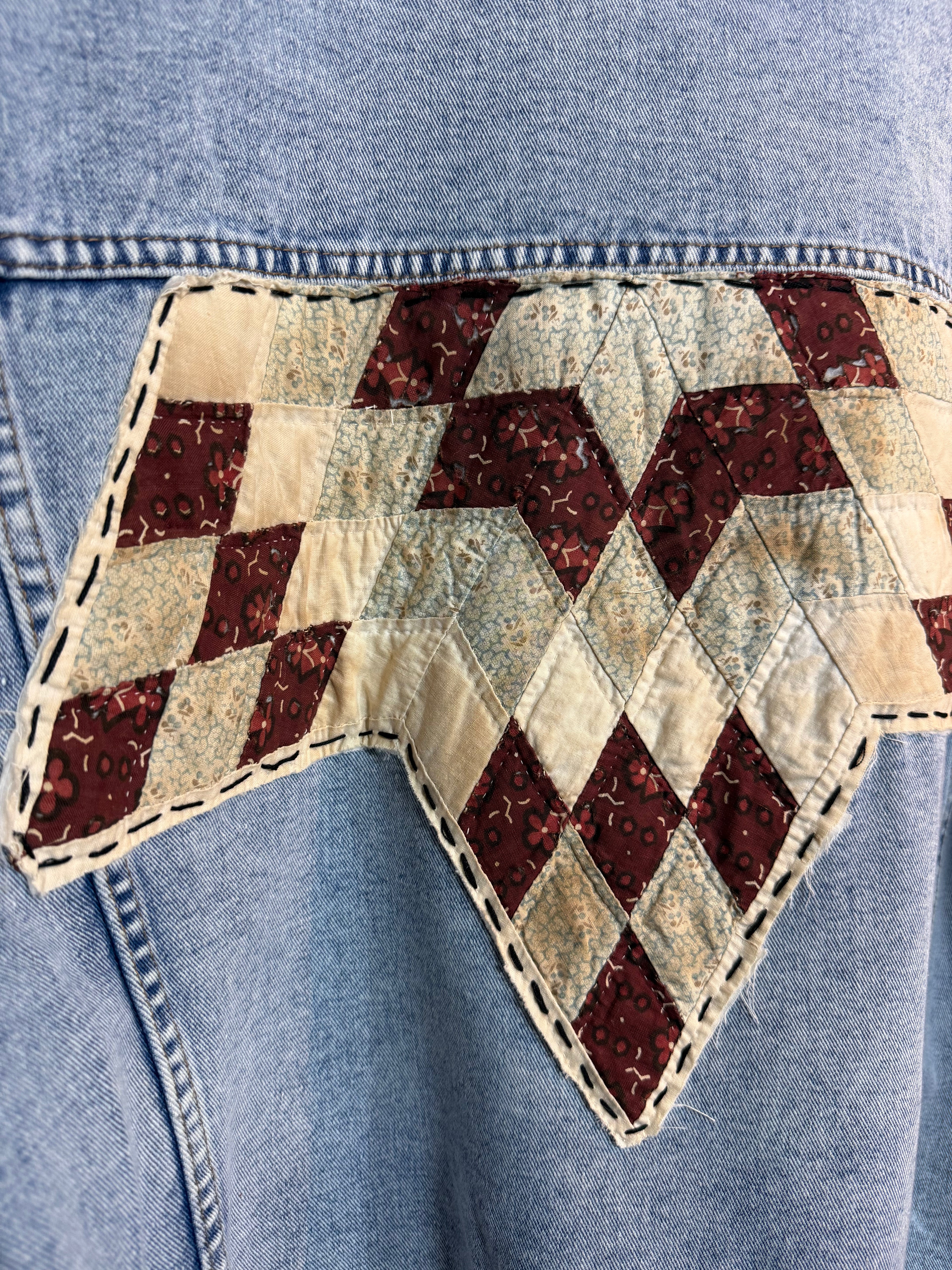Brown & Cream Quilted Star, Jean Jacket - Large