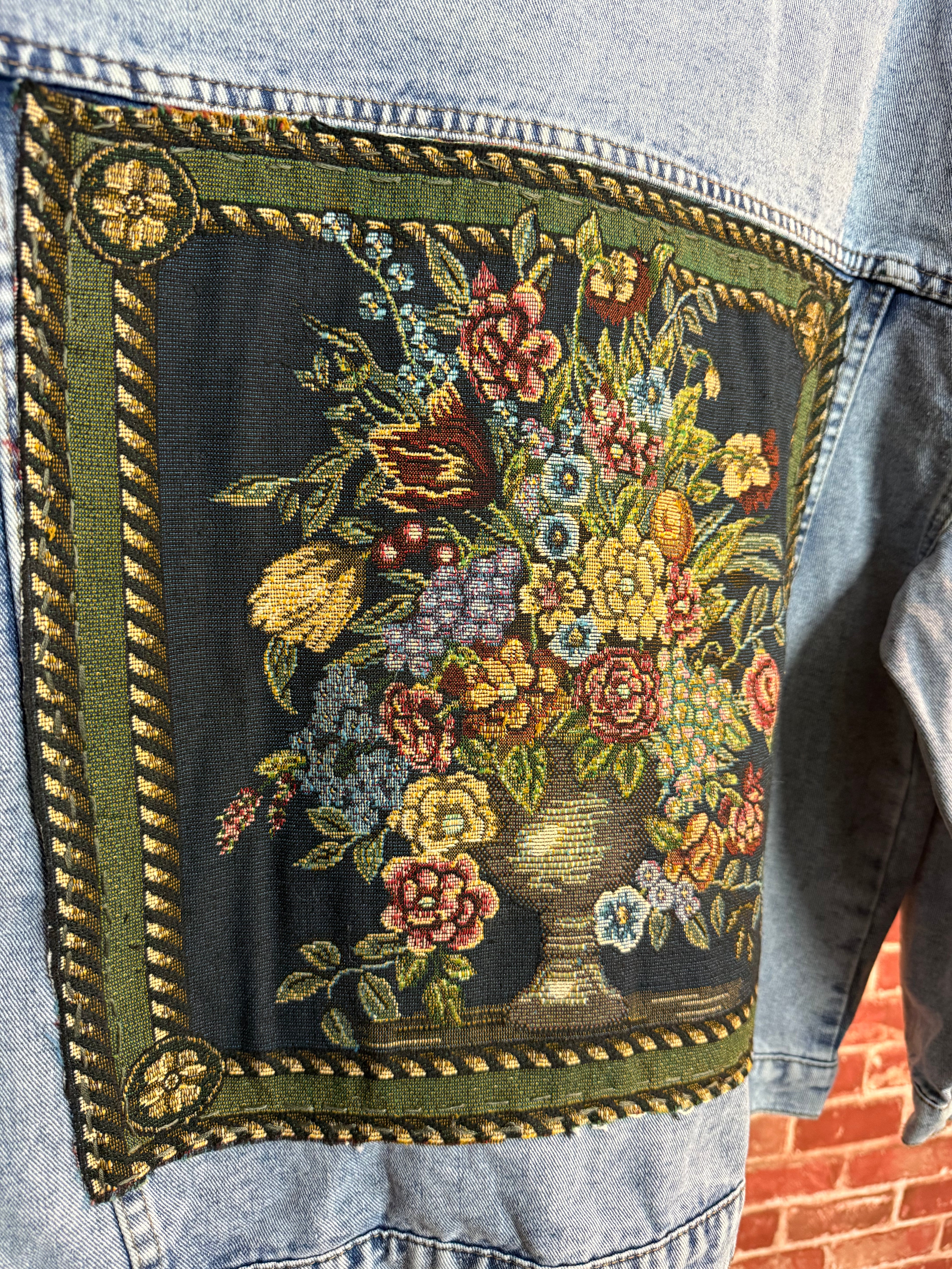 Embroiled Floral, Jean Jacket - Medium