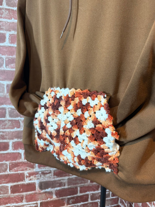 Afghan Pocket Hoodie Brown- XLarge