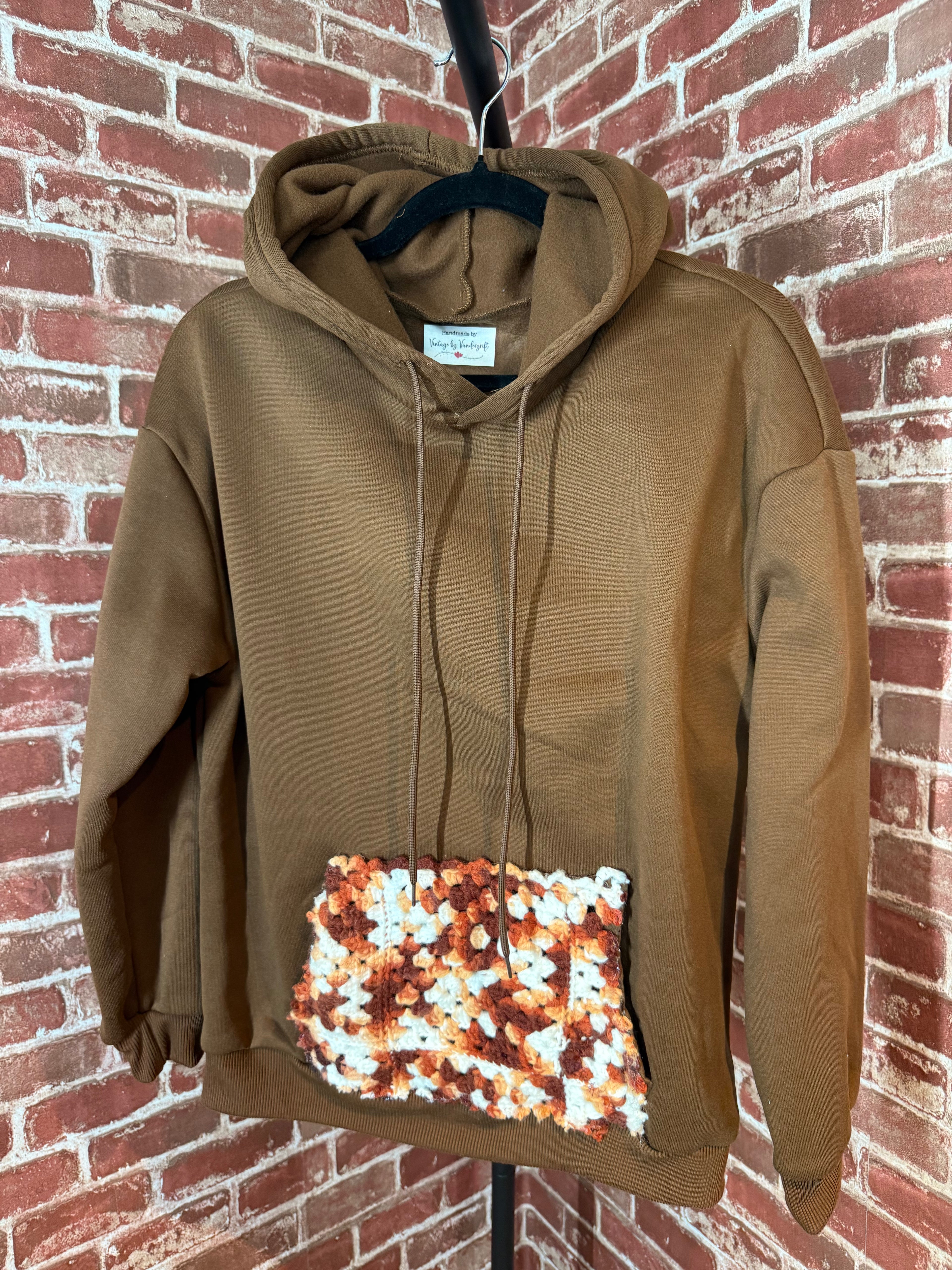 Afghan Pocket Hoodie Brown- Medium