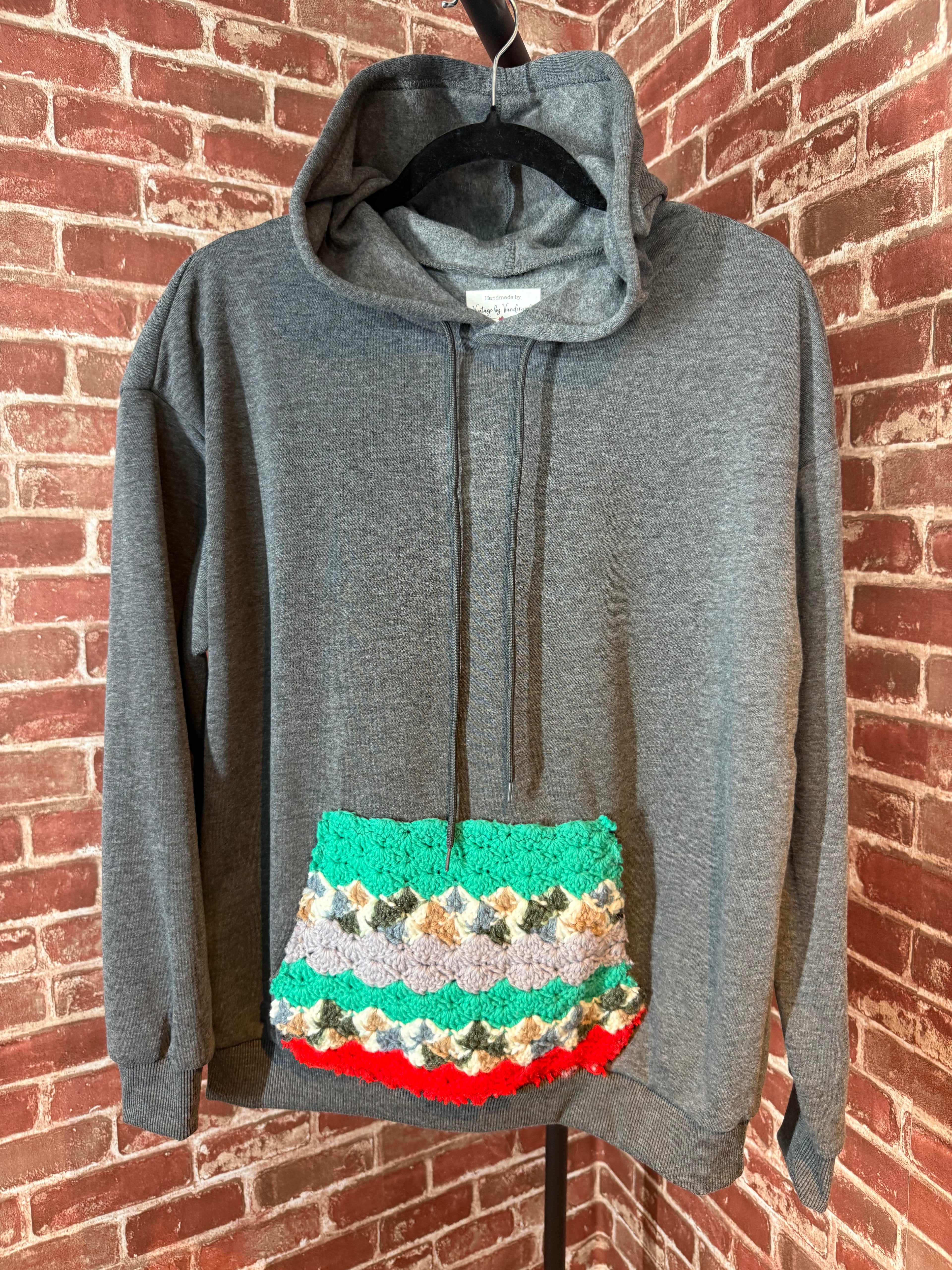 Afghan Pocket Hoodie Gray- Medium