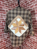 Brown Plaid Long Sleeve with Quilted Back-Small