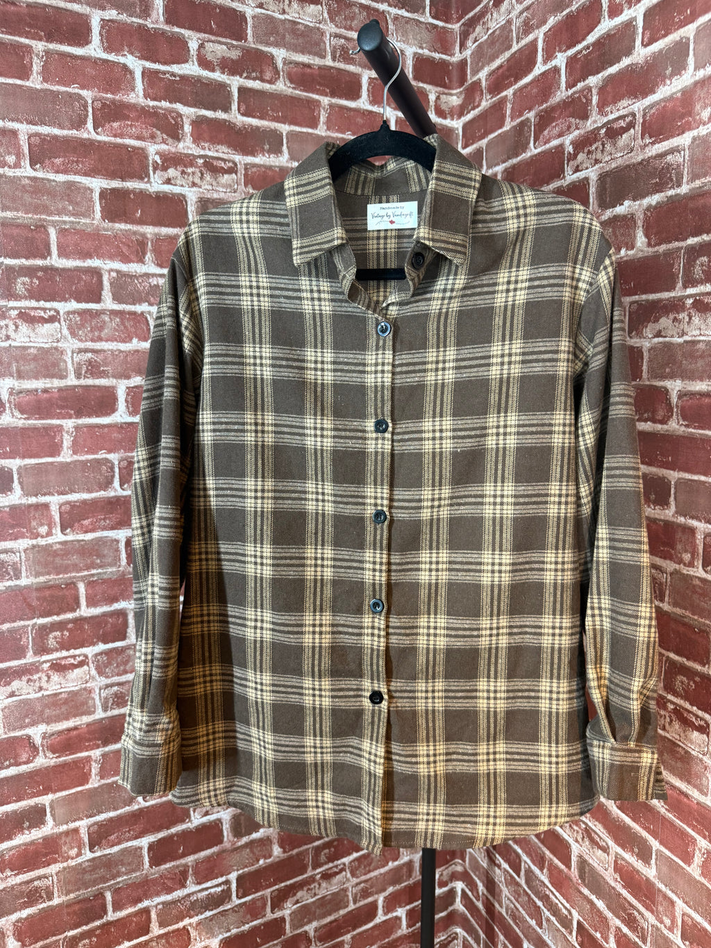 Brown Plaid Long Sleeve with Quilted Back-Small
