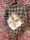 Brown Plaid Long Sleeve with Quilted Back-Medium