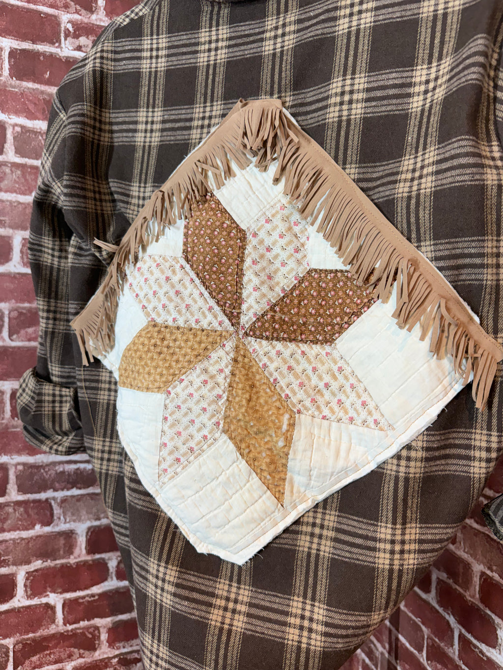 Brown Plaid Long Sleeve with Quilted Back-Medium