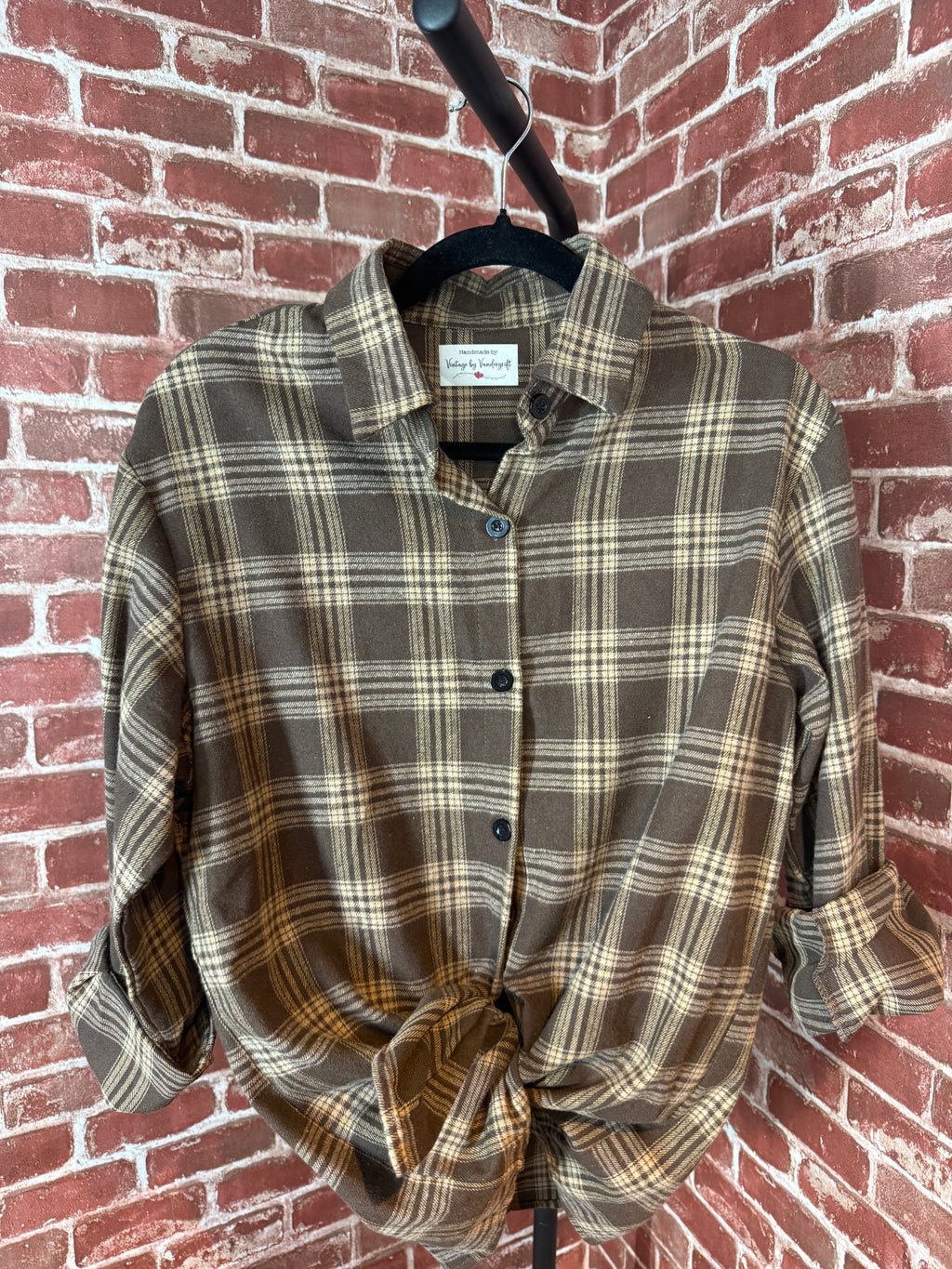 Brown Plaid Long Sleeve with Quilted Back-Medium