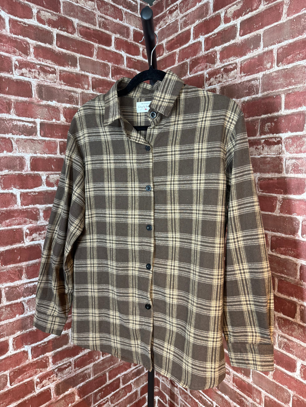 Brown Plaid Long Sleeve with Quilted Back-Medium