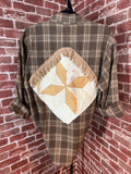 Brown Plaid Long Sleeve with Quilted Back-Large