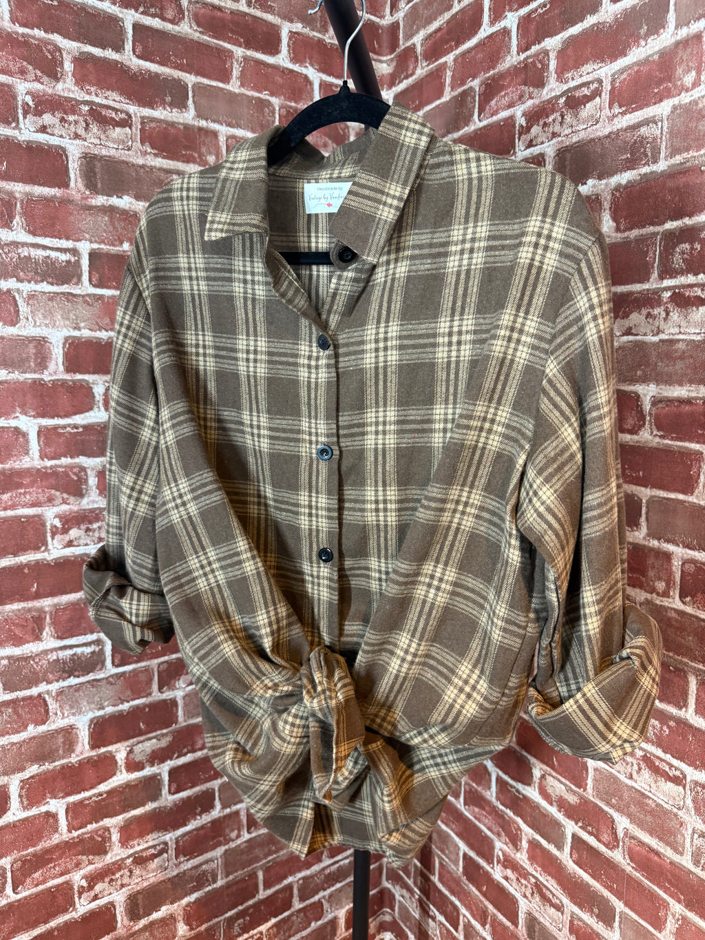 Brown Plaid Long Sleeve with Quilted Back-Large