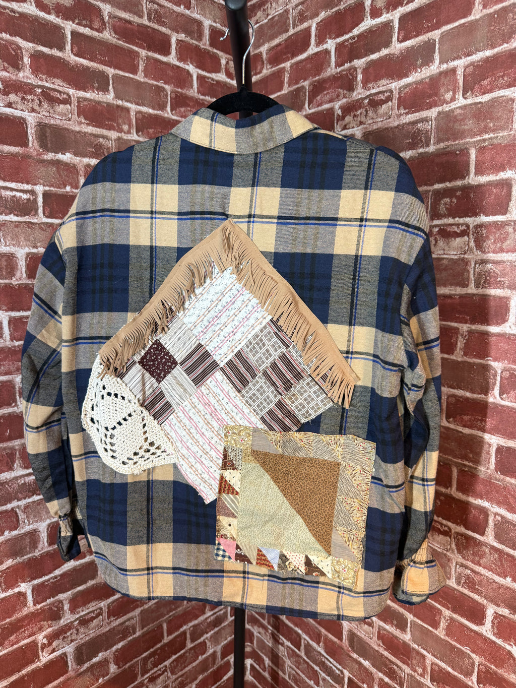 Brown/Navy Plaid Long Sleeve with Quilted Back-Small