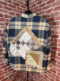 Brown/Navy Plaid Long Sleeve with Quilted Back-Small