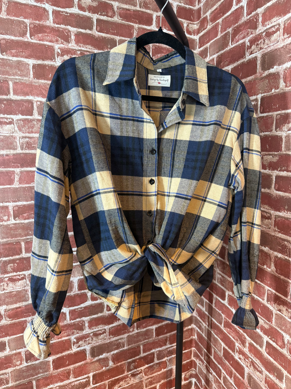 Brown/Navy Plaid Long Sleeve with Quilted Back-Small