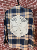 Brown/Navy Plaid Long Sleeve with Quilted Back-Medium