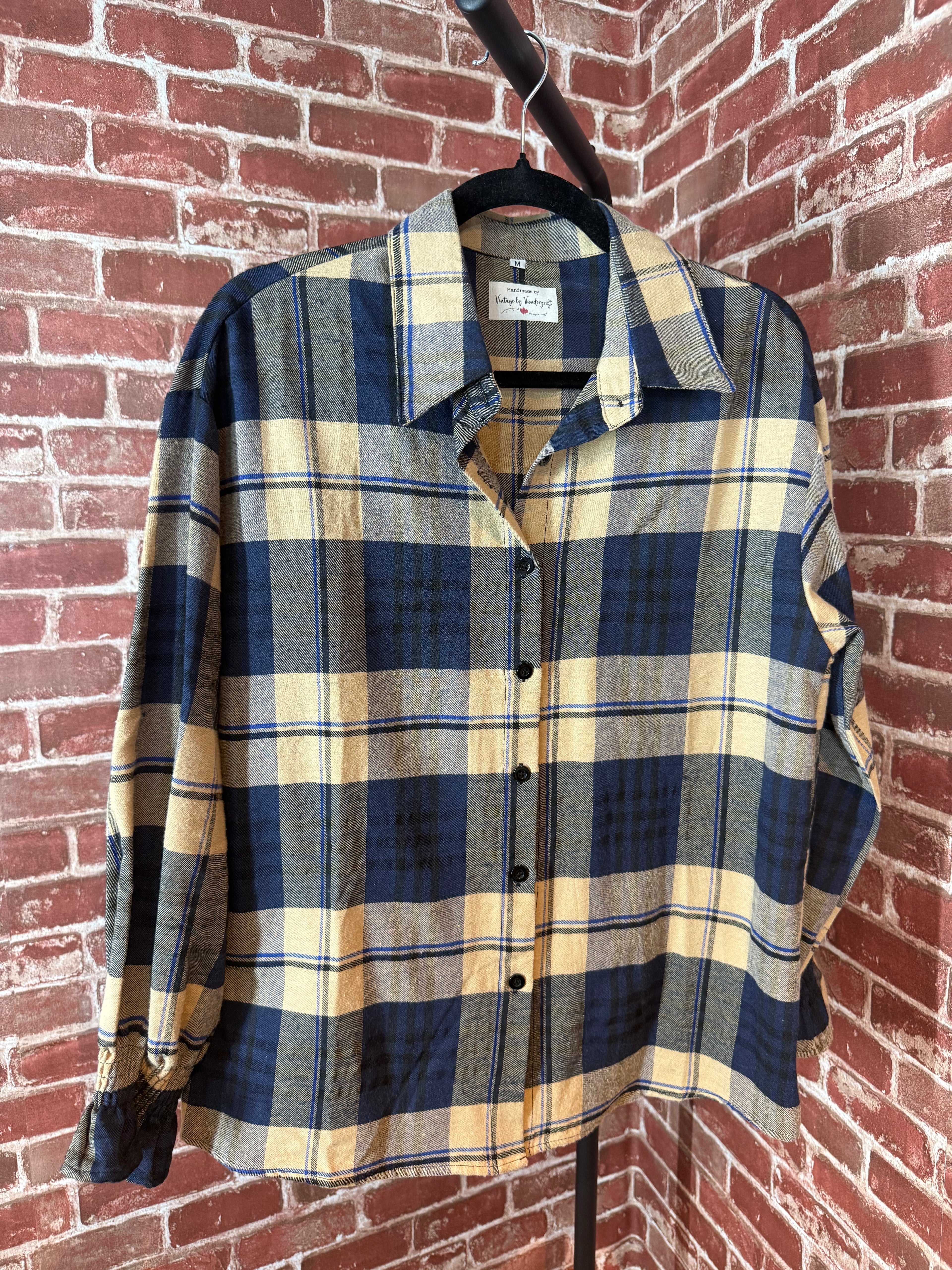 Brown/Navy Plaid Long Sleeve with Quilted Back-Medium
