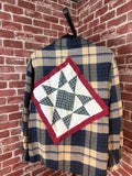 Brown/Navy Plaid Long Sleeve with Quilted Back-Large